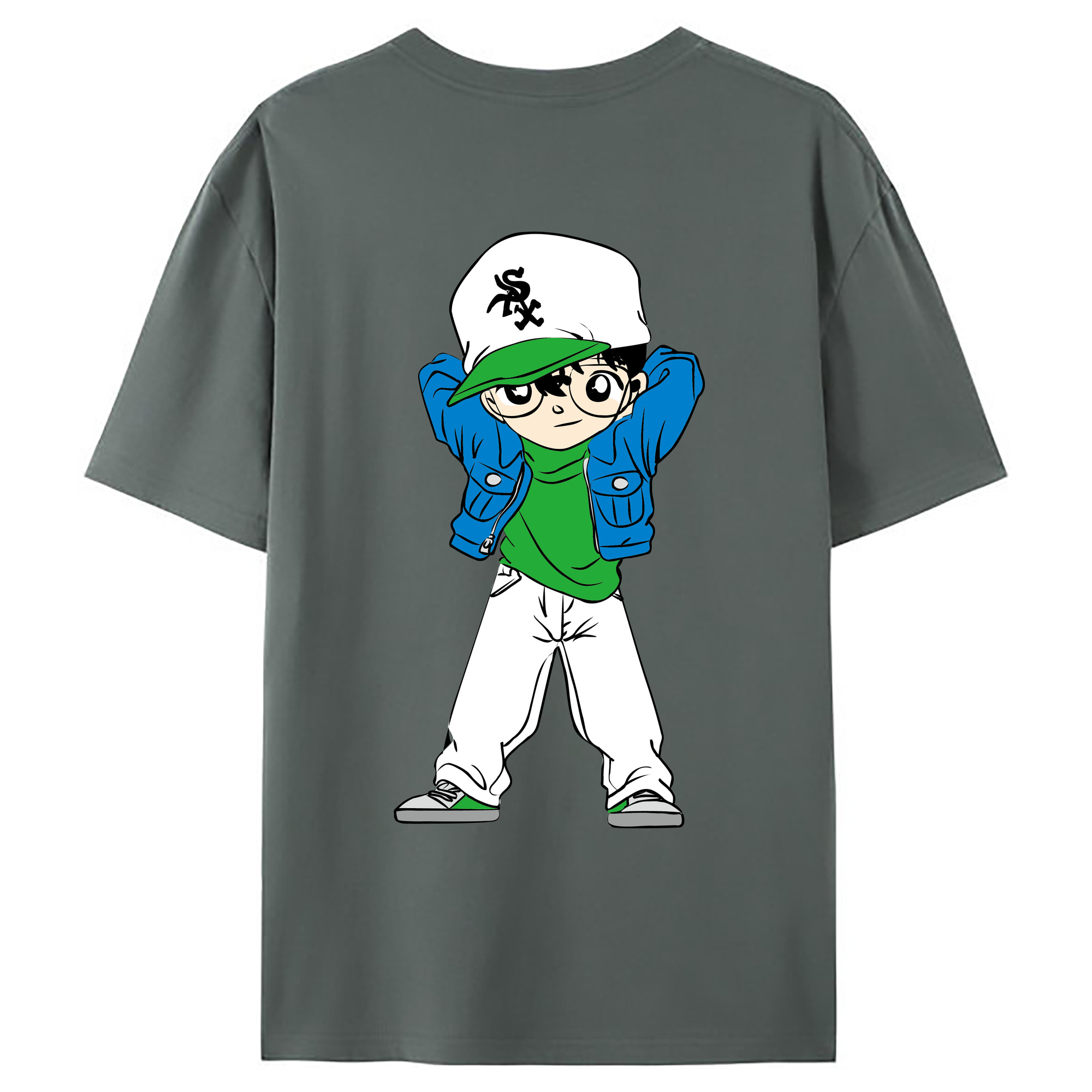 （画像用） 名探偵コナン 江戸川 コナン Detective Conan Conan Edogawa 綿100％ メンズ半袖Tシャツ（バックプリント） 通気性